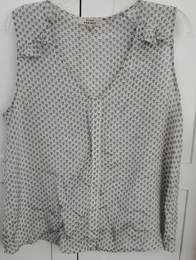 White Sleeveless Printed V-Neck Top 100%silk